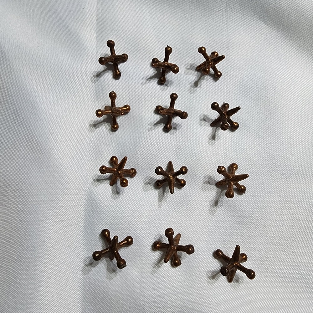 Vintage‎ Grey Iron Casting Co Coppered Jack Stones Set of 12 Antique Metal Jacks